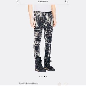 Balmain Men's skinny marble-print cotton denim.